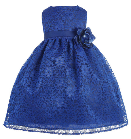 Jackie Floral Lace Infant Baby Flower Girl Dresses Royal Blue