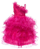 Princess Pageant Girl Dress with Sequin Bodice Fuchsia