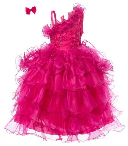 Princess Pageant Girl Dress with Sequin Bodice Fuchsia