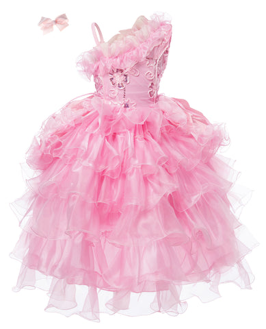 Pink Princess Pageant Girl Dress with Sequin Bodice