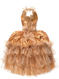 Pageant Girl Dresses Gorgeous Gold Halter