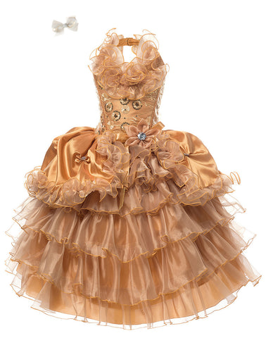 Pageant Girl Dresses Gorgeous Gold Halter