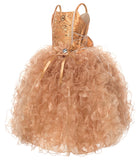 Princess Pageant Girl Dress Exquisite Sequins and Embroidery Gold Bodice