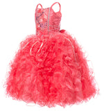 Princess Pageant Girl Dress Exquisite Sequins and Embroidery  Bodice Coral