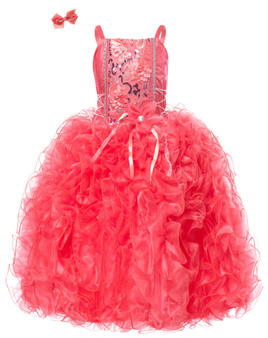 Princess Pageant Girl Dress Exquisite Sequins and Embroidery  Bodice Coral