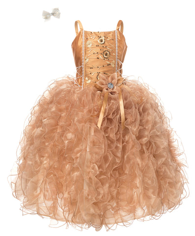 Princess Pageant Girl Dress Exquisite Sequins and Embroidery Gold Bodice