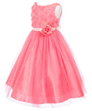 Rosebud Bodice Tulle Skirt Flower Girl Dresses Coral