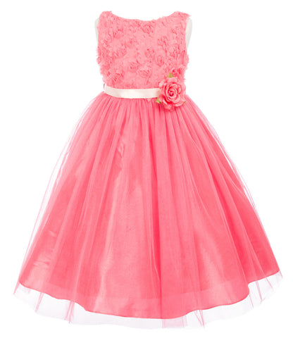 Rosebud Bodice Tulle Skirt Flower Girl Dresses Coral