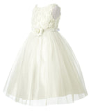 Rosebud Bodice Tulle Skirt Flower Girl Dress Ivory