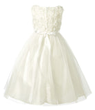 Rosebud Bodice Tulle Skirt Flower Girl Dress Ivory