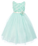 Rosebud Bodice Tulle Skirt Flower Girl Dress Mint