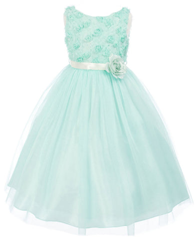 Rosebud Bodice Tulle Skirt Flower Girl Dress Mint