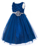 Rosebud Bodice Tulle Skirt Flower Girl Dress Navy