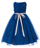 Rosebud Bodice Tulle Skirt Flower Girl Dress Navy