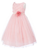 Rosebud Bodice Tulle Skirt Flower Girl Dress Pink