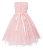 Rosebud Bodice Tulle Skirt Flower Girl Dress Pink