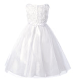 Rosebud Bodice Tulle Skirt Flower Girl Dress White