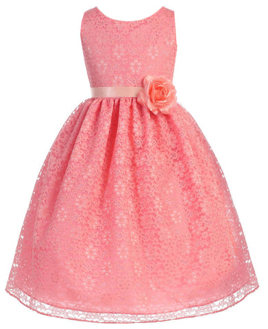 Victorian Floral Lace Flower Girl Dresses Coral