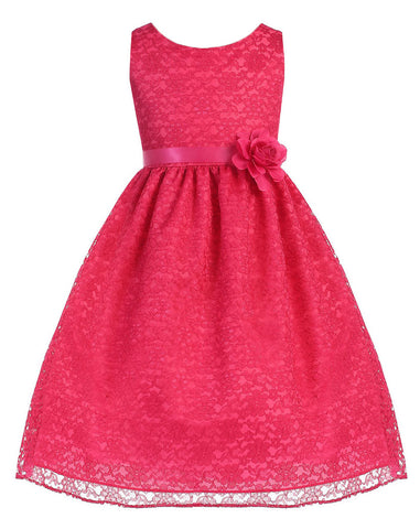 Victorian Floral Lace Flower Girl Dresses Fuchsia