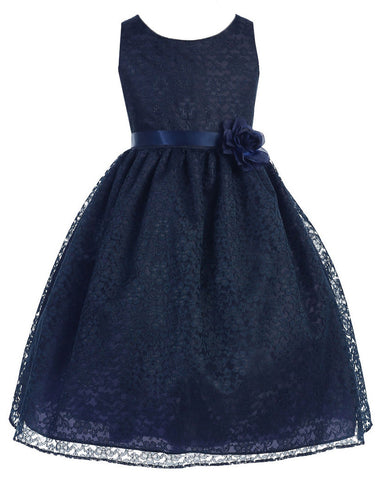 Victorian Floral Lace Flower Girl Dresses Navy